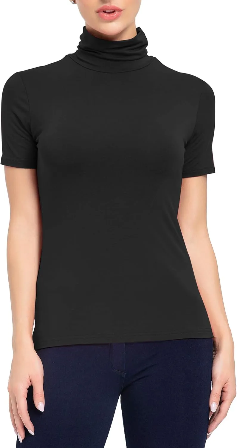 Women's Mock Turtleneck Top Short Sleeve Lightweight Active T-Shirt (S-XXL)