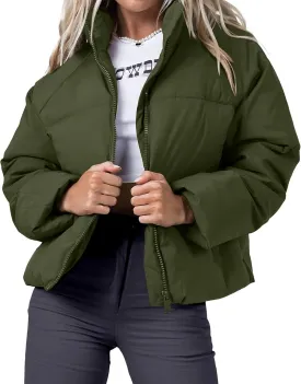 Women's Puffer Jacket Lightweight Oversized Long Sleeve Full Zipper Baggy Short Down Coats with Pockets