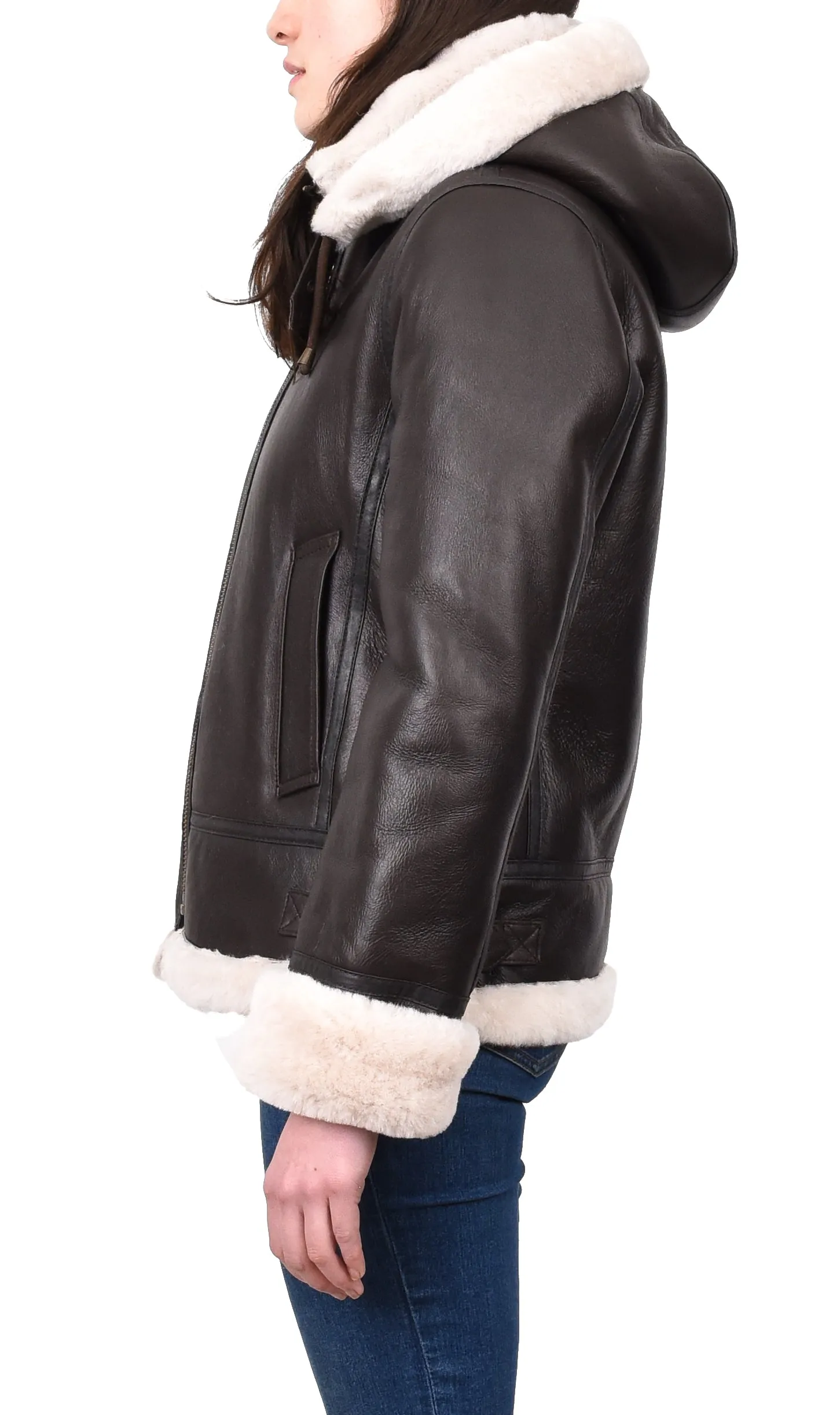 Women's Real Sheepskin Winter Warm Jacket Brown Odda