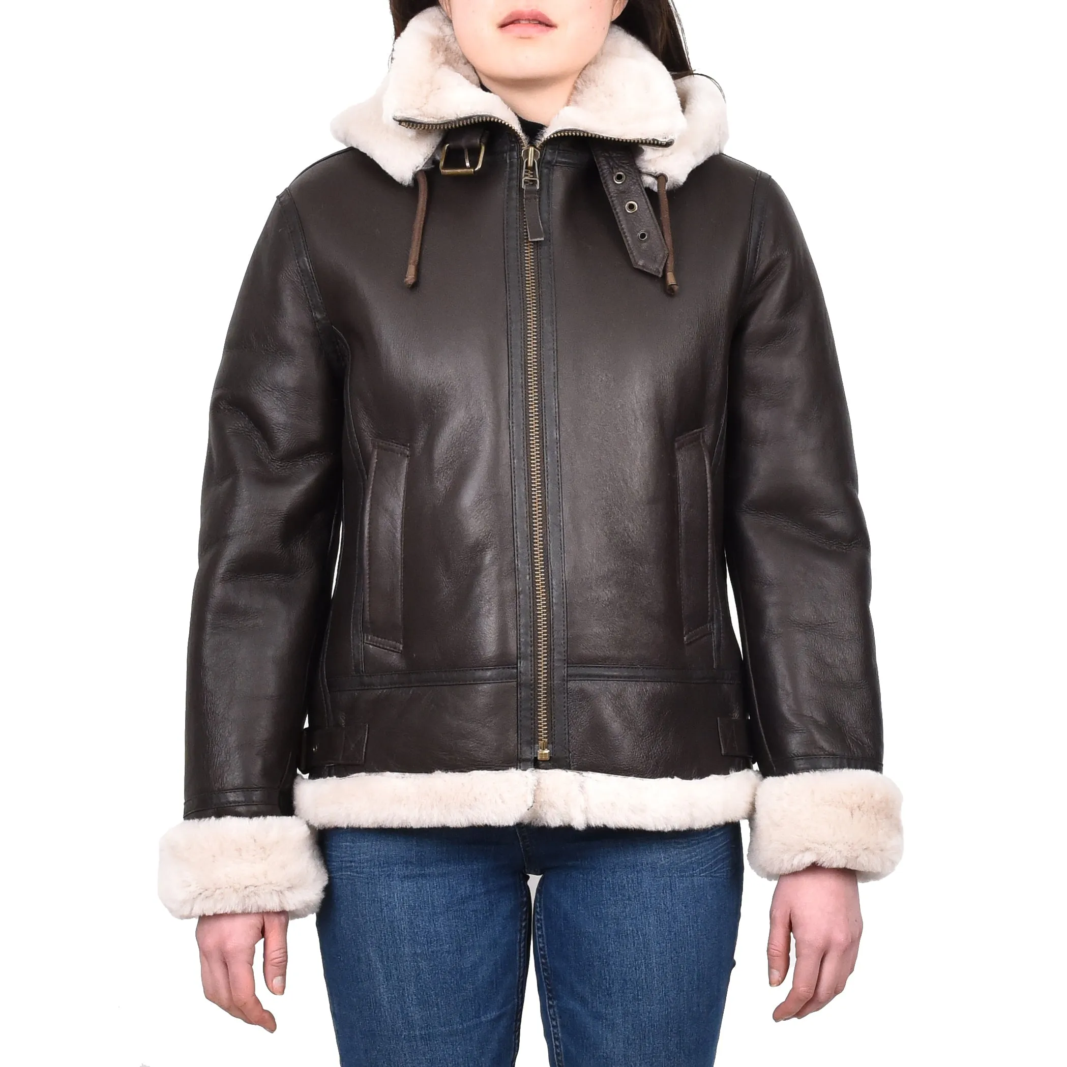 Women's Real Sheepskin Winter Warm Jacket Brown Odda
