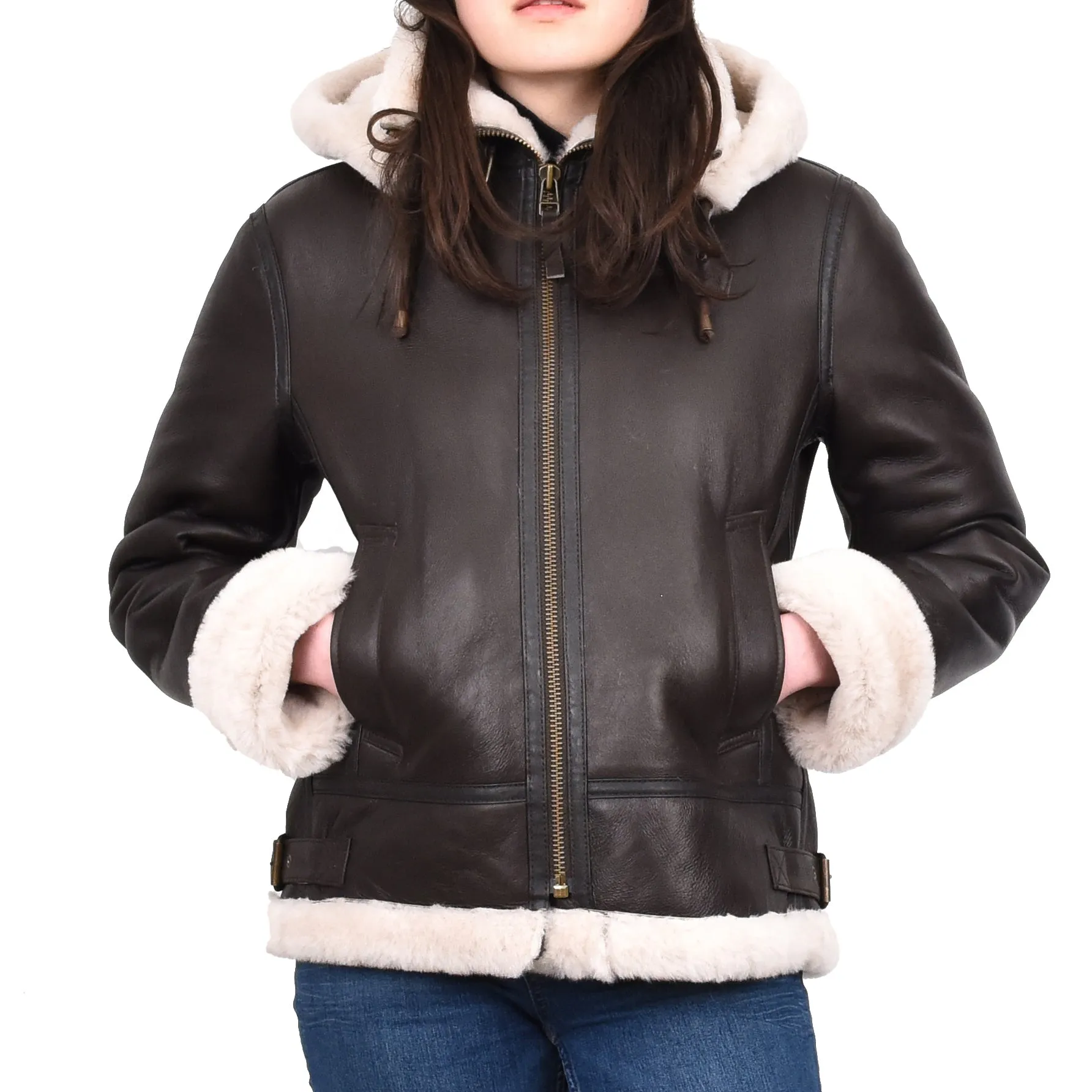 Women's Real Sheepskin Winter Warm Jacket Brown Odda