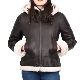 Women's Real Sheepskin Winter Warm Jacket Brown Odda