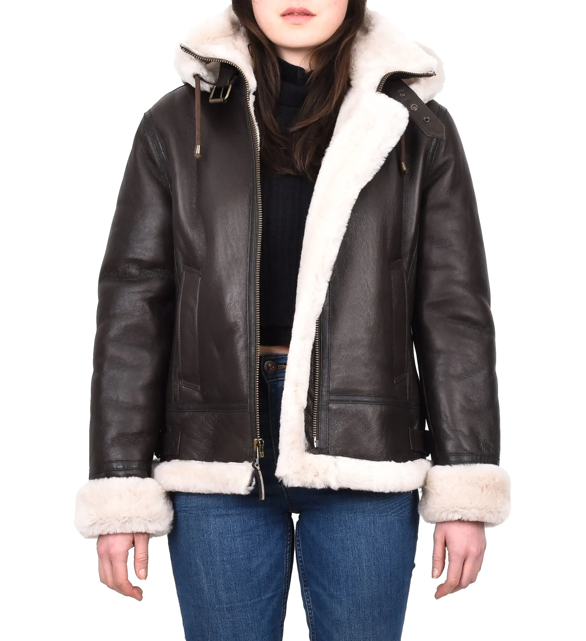 Women's Real Sheepskin Winter Warm Jacket Brown Odda