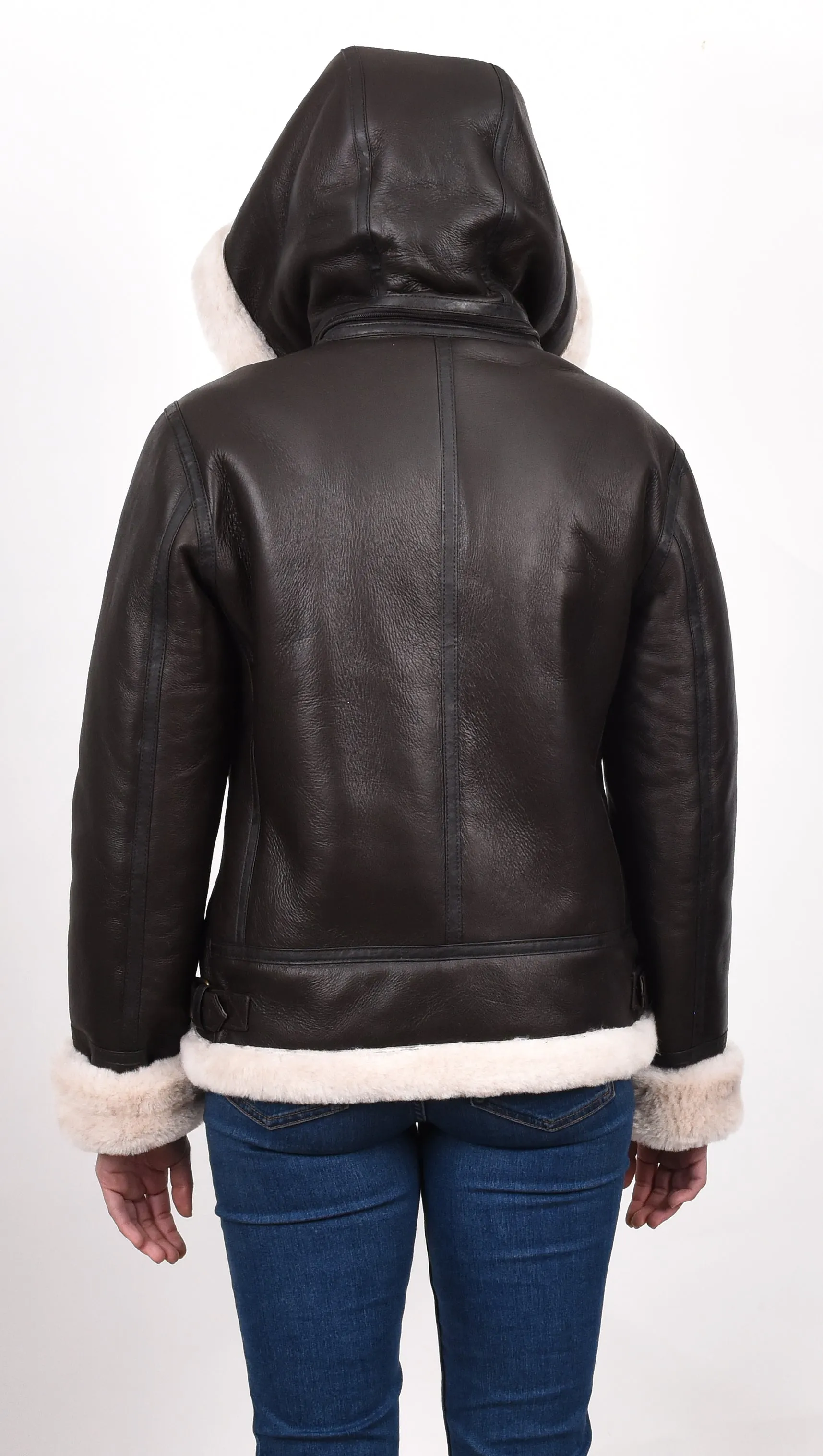 Women's Real Sheepskin Winter Warm Jacket Brown Odda