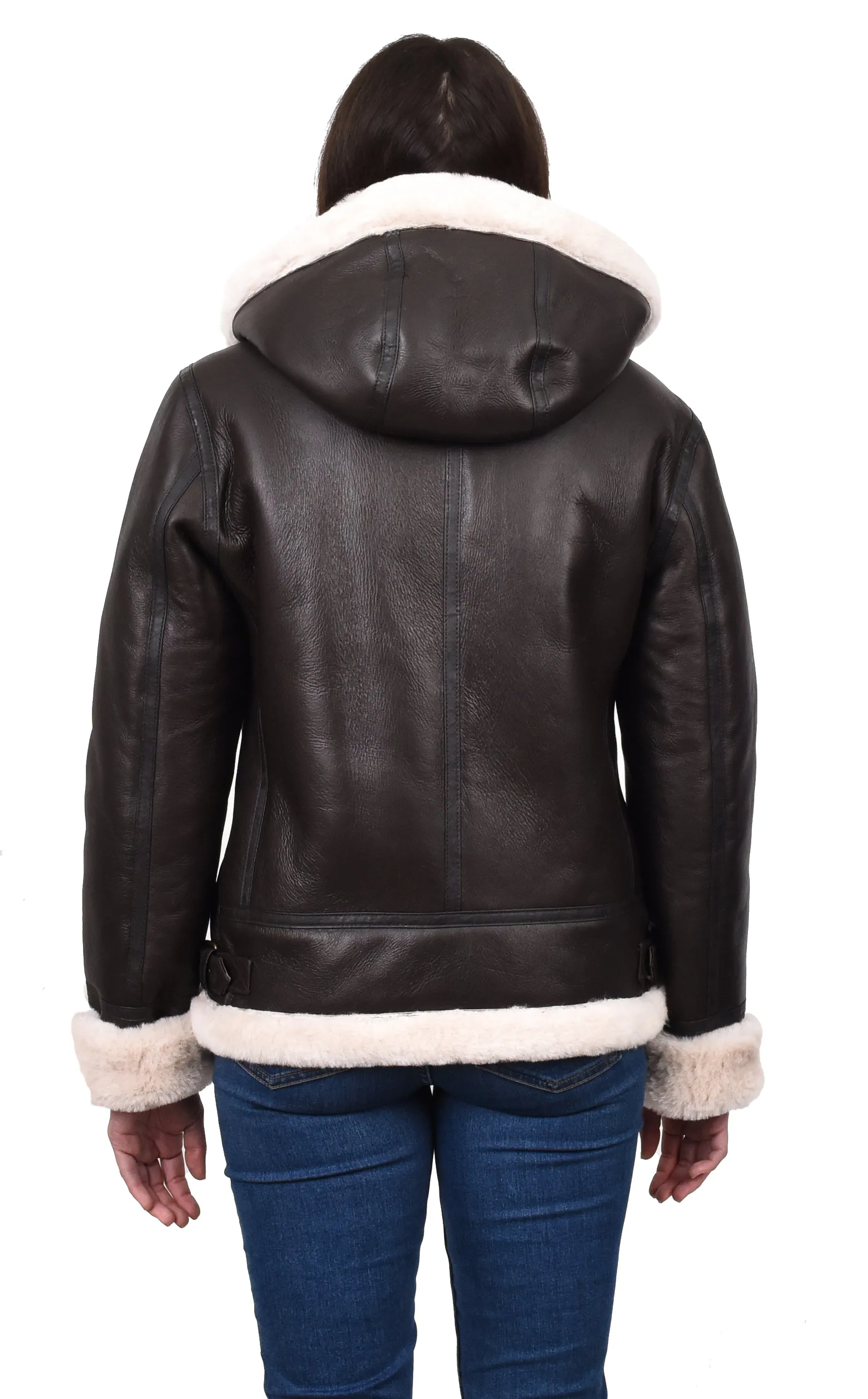 Women's Real Sheepskin Winter Warm Jacket Brown Odda