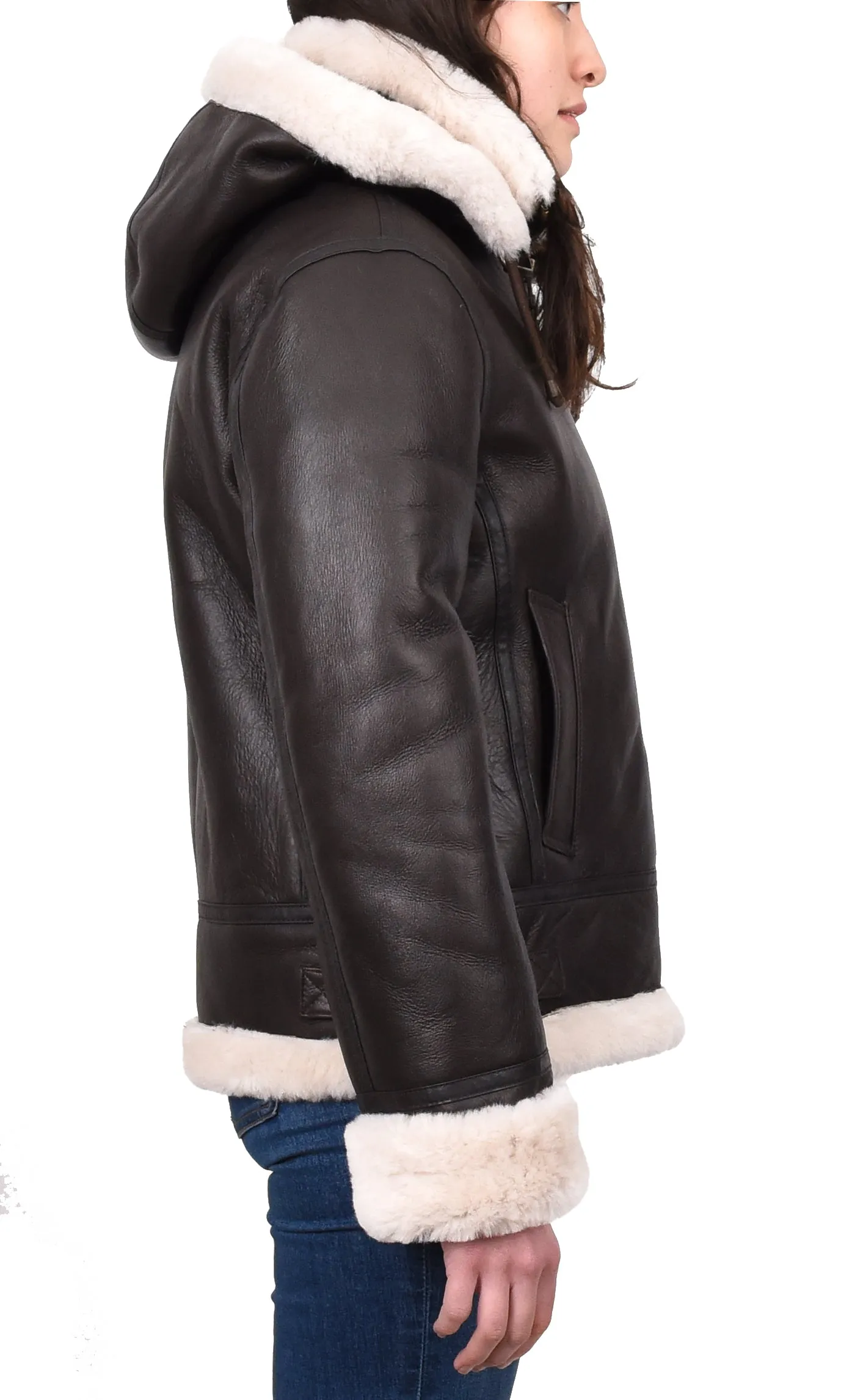 Women's Real Sheepskin Winter Warm Jacket Brown Odda