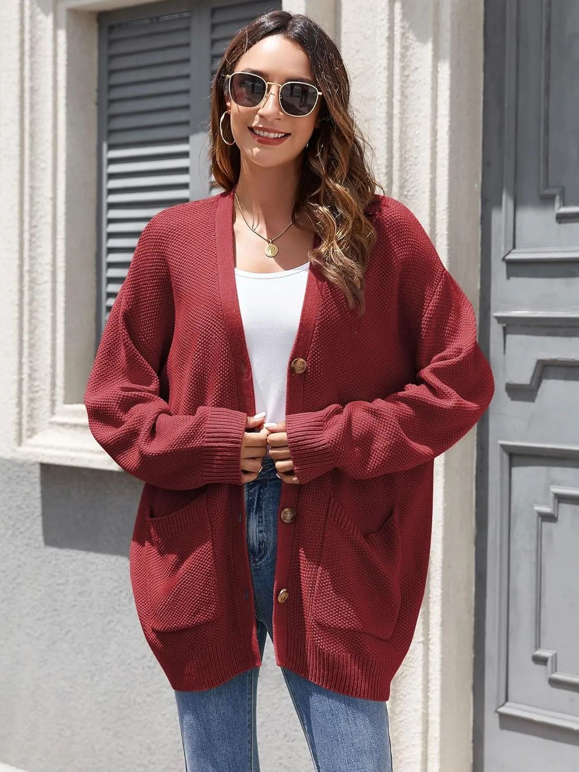 ZAFUL Womens Open Front Cardigan Sweater Button Down Oversized Knit Loose Casual Chunky Pocket Outwear Coats