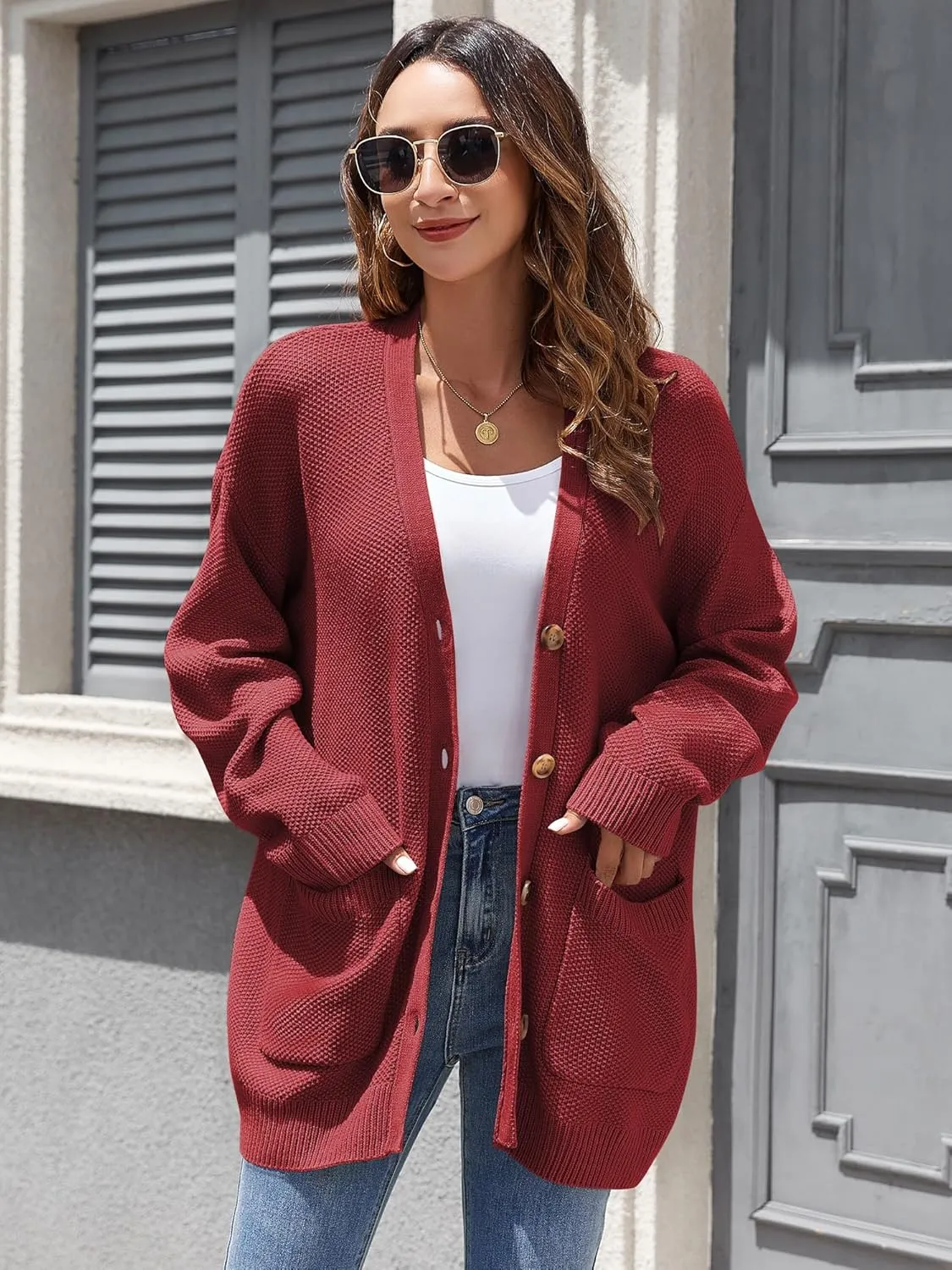 ZAFUL Womens Open Front Cardigan Sweater Button Down Oversized Knit Loose Casual Chunky Pocket Outwear Coats
