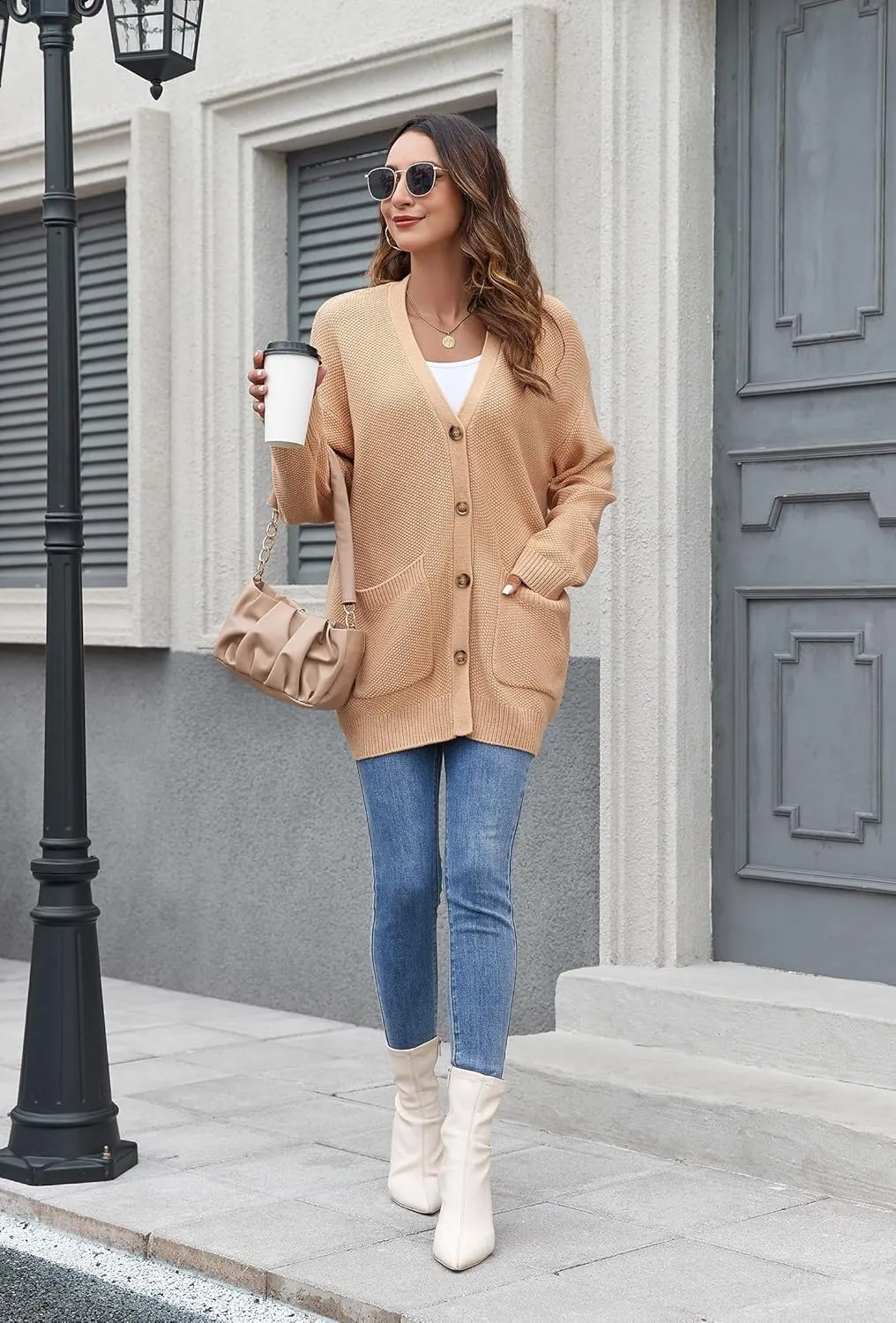 ZAFUL Womens Open Front Cardigan Sweater Button Down Oversized Knit Loose Casual Chunky Pocket Outwear Coats