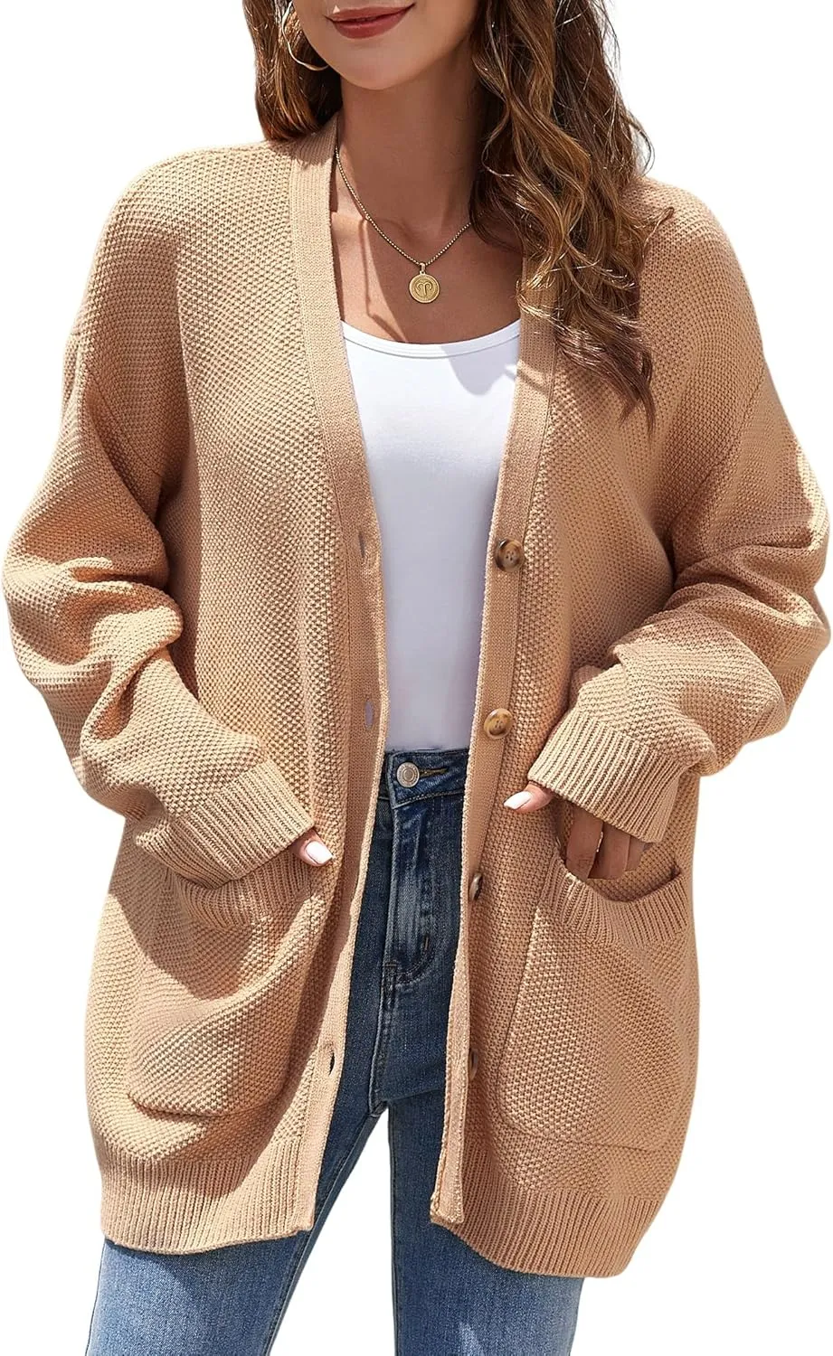 ZAFUL Womens Open Front Cardigan Sweater Button Down Oversized Knit Loose Casual Chunky Pocket Outwear Coats