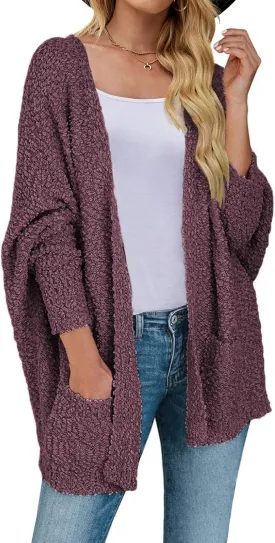 ZESICA Women's Fall Winter Popcorn Long Sleeve Open Front Chunky Knit Oversized Cardigan Sweater Coat